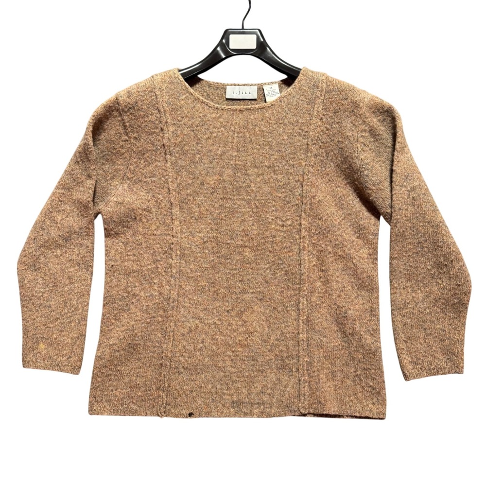 J Jill Women's Sweater Size M 100% Wool Crew Neck Long Sleeve Brown Marled